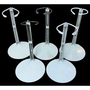 LOT (5) Vintage White KAISER Doll Stand 4.5" Base Adjusts for 12-17" Doll Height